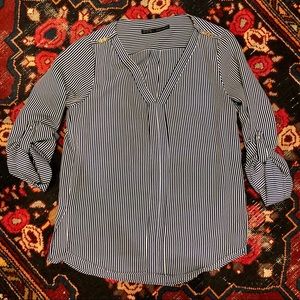 Zara Navy and White Stripe Blouse
